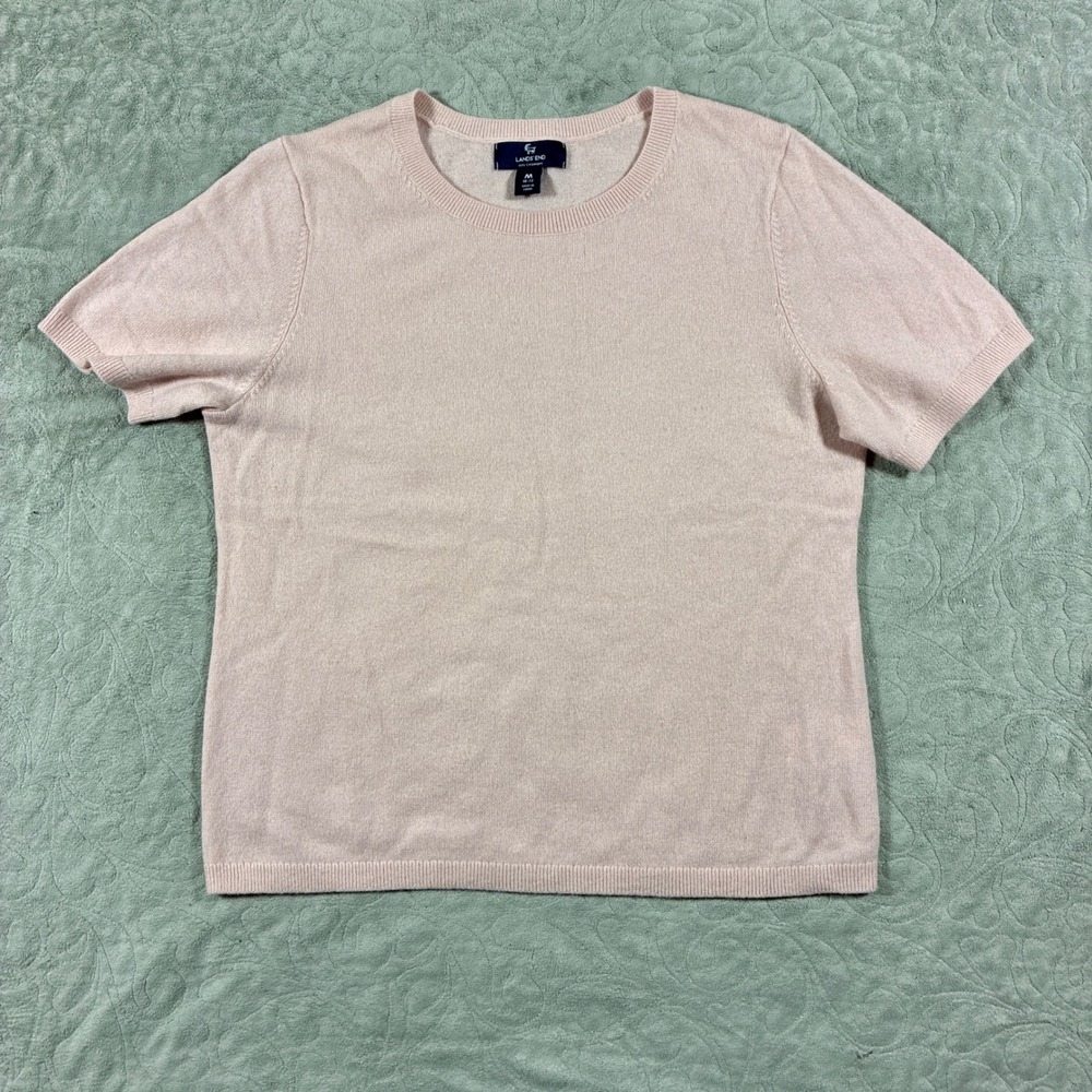 Lands End Cashmere Short Sleeve Sweater Top Size M Pink Capsule Quiet Luxury